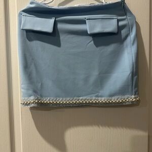 Showpo Light Blue Mini Skirt with Pearl Trim